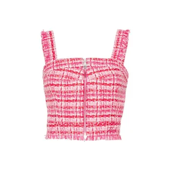 KARL LAGERFELD Zip-up Bouclé Cropped Top