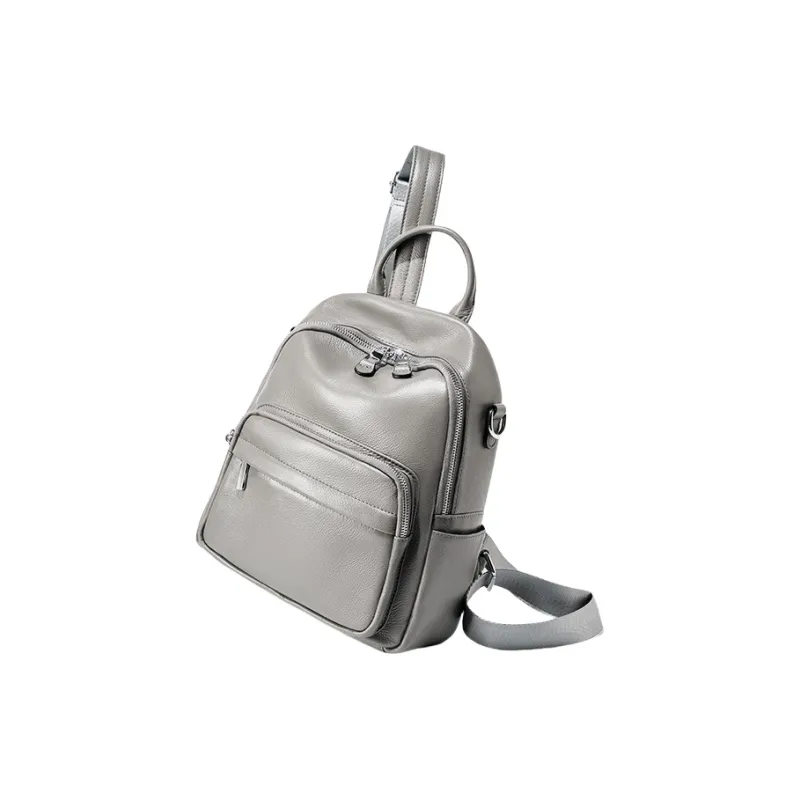 PESASRIE Cow Leather Backpack Women's Black/Gray/Light Blue-9