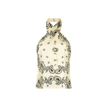 NANUSHKA Bandana-print Halterneck Silk Top