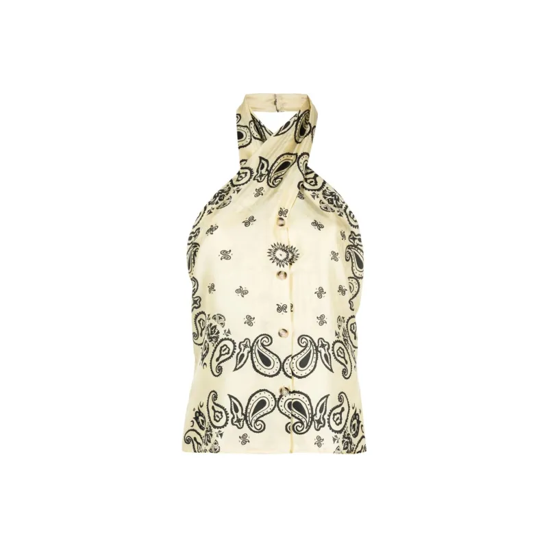 NANUSHKA Bandana-print Halterneck Silk Top-0