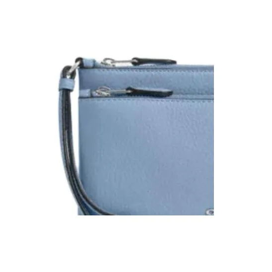 COACH Double Zip Wallet High-Quality Pebbled Leather Wrist Bags Clutches Small Size Women's Blue-4