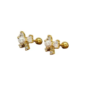 AAJF 925 Silver, Cubic Zirconia, Shell Beads Stud Earrings Women's