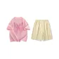Set (Pink Short-Sleeved Shirt+Light Khaki Shorts)