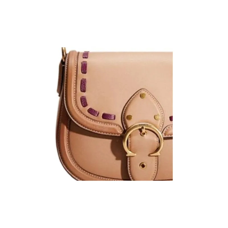 COACH Beat Leather Saddle Bag, Shoulder Bag, Crossbody Bag Medium Size Women's Taupe-4