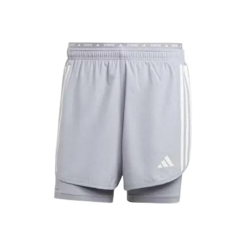 Adidas Own The Run 3-Stripes 2-In-1 Shorts Casual Shorts Men's Gray