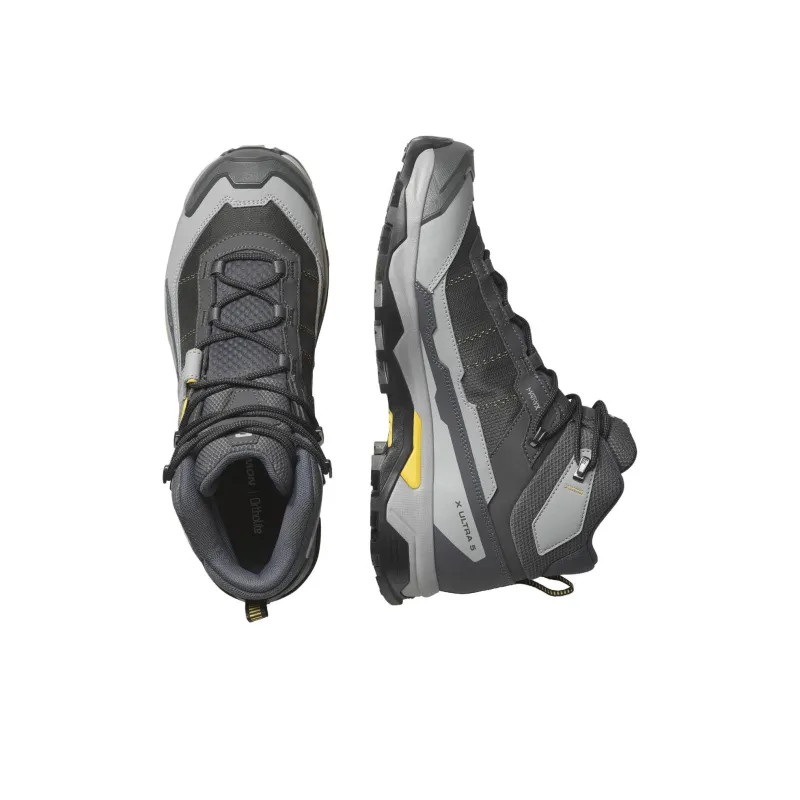SALOMON X ULTRA 5 Shock Absorbers With Slip Resistant Features Mid Top Hiking Shoes Men's Gray Yellow-4