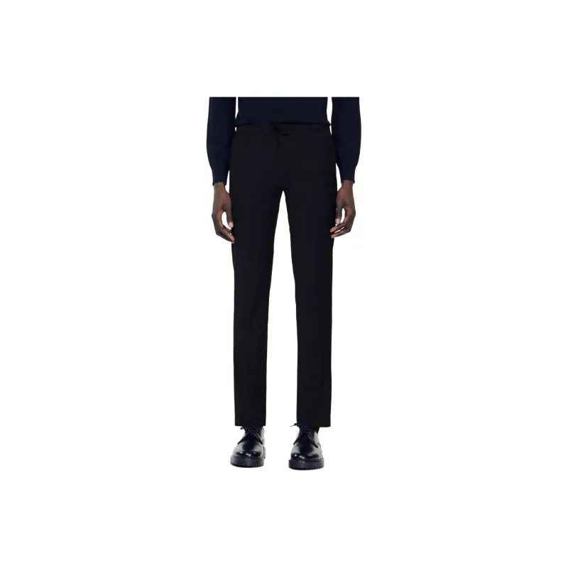 Sandro Belden Bağlamalı Yün Karışımlı Pantolon Casual Pants Men's Black-0
