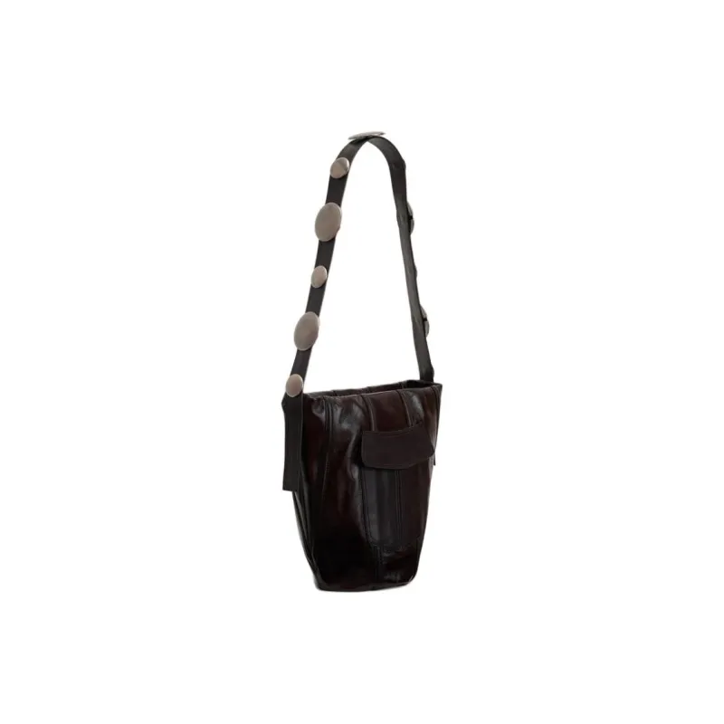 ZARA Cow Leather Shoulder Bag Women's Dark Red Color-1