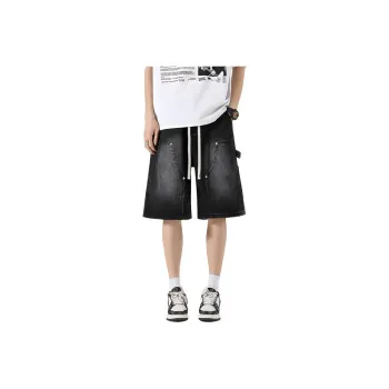 BEAR UNION Denim Shorts Unisex Distressed White Gray