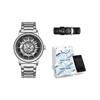 CARLIECULLEN Black Knight Series Automatic Mechanical Movement Stainless Steel Watchband Watch Men's Watches Black Dial