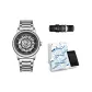 Silver Case Black Dial Steel Band[Trendy Box+Genuine Leather Strap]