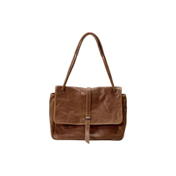 Qiuzhen Vegetable Tanned Cow Leather Shoulder Bag Extra Large Women's Elephant Gray/caramel Color