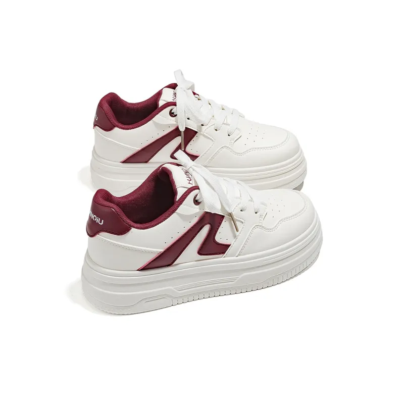 HUANQIU Abrasion Resistant, Lightweight, And Breathable Low Top Skateboard Shoes Women's White Red-2