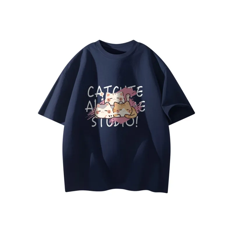 Caramella Drop Shoulder Sleeve T Shirt Unisex Blue-14