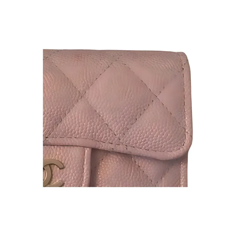 CHANEL Calfskin Card Holder Small Size Women's Cherry Blossom Pink-3