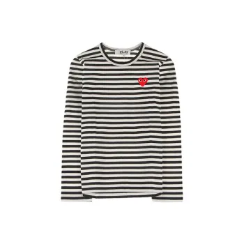 CDG Play Kids Striped Heart Logo Long Sleeve T Shirt 'Black/White'