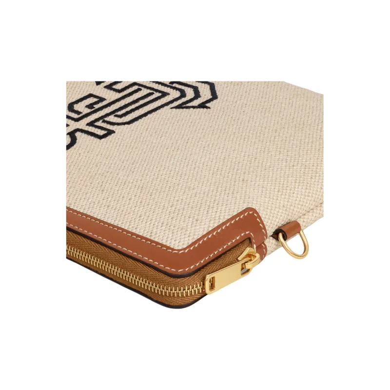 CELINE Fabric With Cow Leather Clutch Small Size Women's Natural & Tan-4