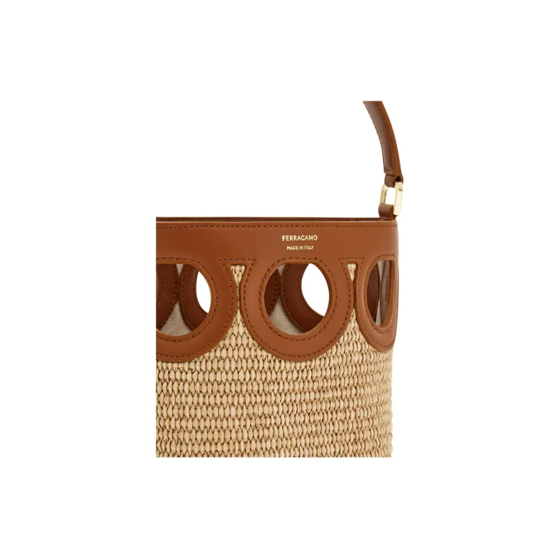 FERRAGAMO GANCINI Calfskin Bucket Bag Handbag Mini Women's Bone & Beige-3