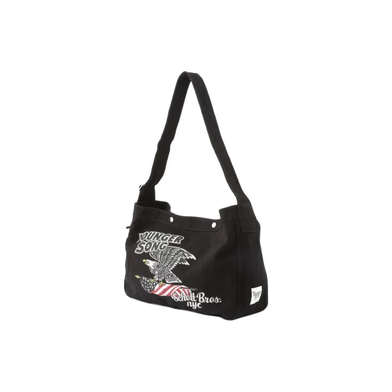 Schott N.Y.C. Younger Song Collaboration Cotton Shoulder Bag Men's Black-1