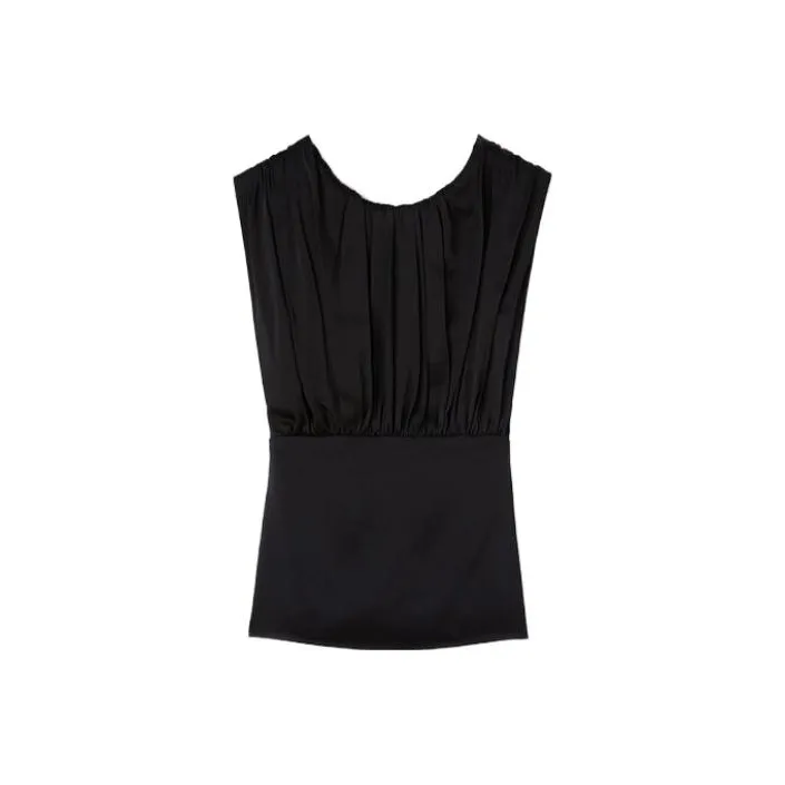 JIL SANDER Gathered V Back Satin Top-0