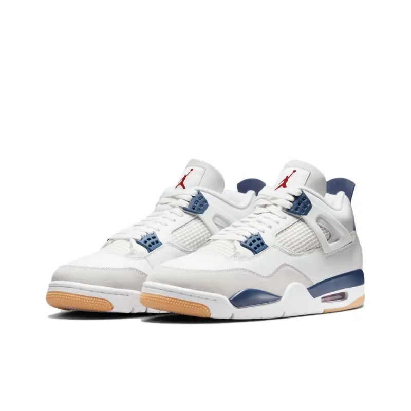 Nike SB x Jordan Air Jordan 4 'Navy' Abrasion Resistant High Top Vintage Basketball Shoes Unisex White Blue-2