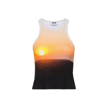 MSGM Sunset Motif Ribbed Knit Top