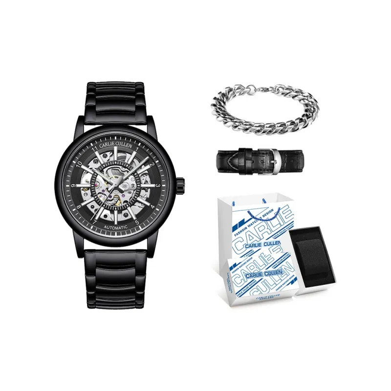 CARLIECULLEN Black Knight Series Automatic Mechanical Movement Stainless Steel Watchband Watch Men's Watches Black Dial-38
