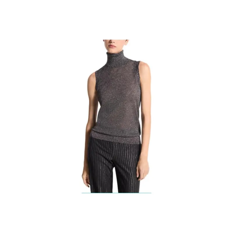 MICHAEL KORS Metallic Viscose Blend Sleeveless Turtleneck Sweater-0