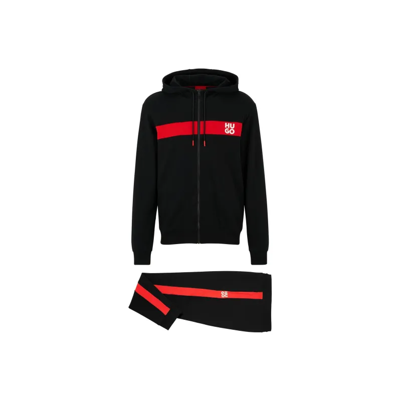 HUGO BOSS Cotton-Terry Tracksuit With Stripes And Stacked Logos Casual Sportswear Men's Black-0