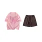 Set (Pink Short-Sleeved Shirt+Coffee Shorts)