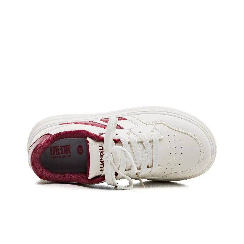 HUANQIU Abrasion Resistant, Lightweight, And Breathable Low Top Skateboard Shoes Women's White Red-4