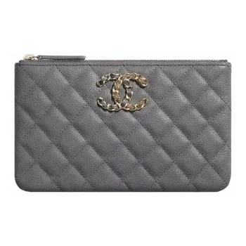 CHANEL Caviar Calfskin Pouch, Clutch Trumpets Women's Gray