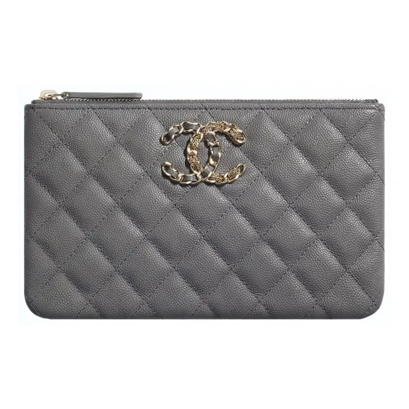 CHANEL Caviar Calfskin Pouch, Clutch Trumpets Women's Gray-0