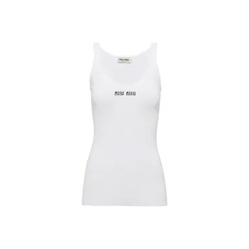 MIU MIU Ribbed Knit Cotton Tank Top
