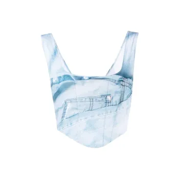 NATASHA ZINKO Denim print Corset Top
