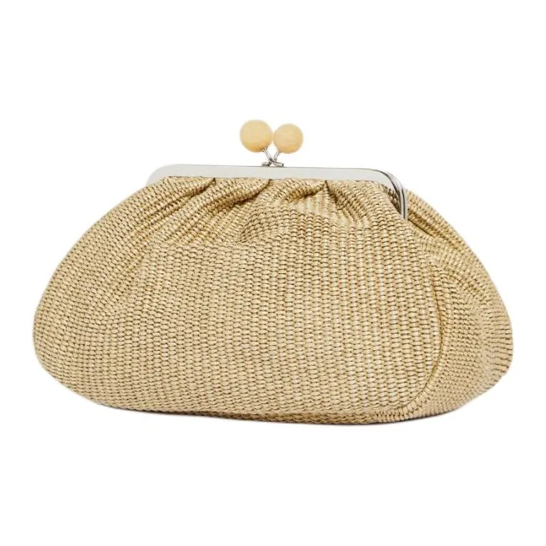 WEEKEND MaxMara Pasticcino Raffia Portable One Shoulder Clutch Medium Size Women's Gold-1