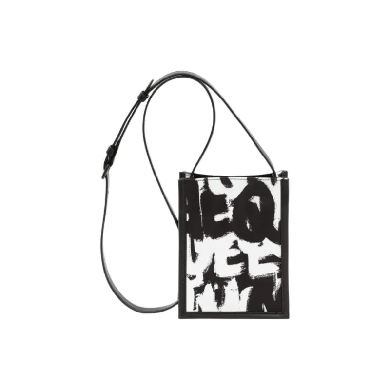 Alexander McQueen Graffiti Polyester Shoulder Bag, Crossbody Bag Mini Men's Black/White-2