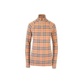 Burberry Women's Checked High Neck Long Sleeve T shirt Archive Beige