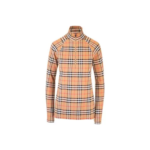 Burberry Women's Checked High Neck Long Sleeve T Cotton Archive Beige