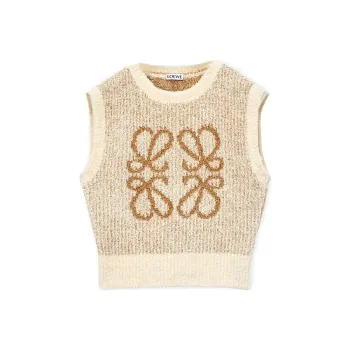 LOEWE FW23 Women's Anagram Knit Vest In Ecru/Camel