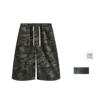 BRUMAIRE Denim Shorts Unisex Camouflage Capri Pants Includes Brooch