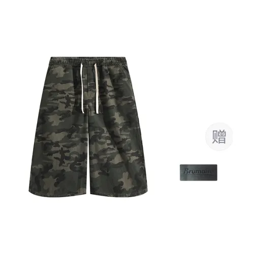 BRUMAIRE Denim Shorts Unisex Camouflage Capri Pants Includes Brooch