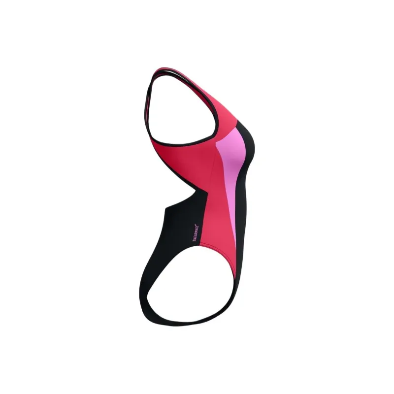 Speedo HighneckSpliceCrossback One piece Swimsuit Women's Black Pink-2
