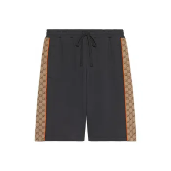 GUCCI Cotton Jersey Shorts With Gg Inserts Casual Shorts Men's Dark Gray