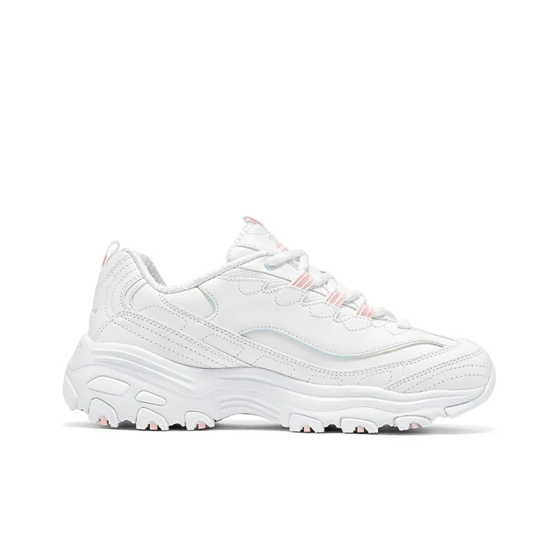 Skechers DLITES Anti Slip And Wear Resistant Height Increasing Low Top Chunky Sneakers Women's White Pink-1