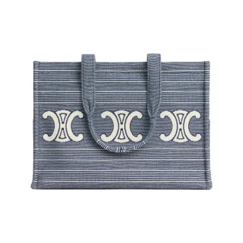 CELINE Cabas ThaisTriomphe Fabric Tote Bag, Shopping Bag, Handbag Large Size Women's Blue & Beige