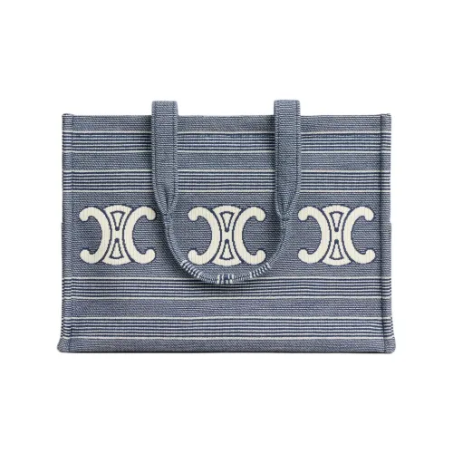 CELINE Cabas ThaisTriomphe Fabric Tote Bag, Shopping Bag, Handbag Large Size Women's Blue & Beige