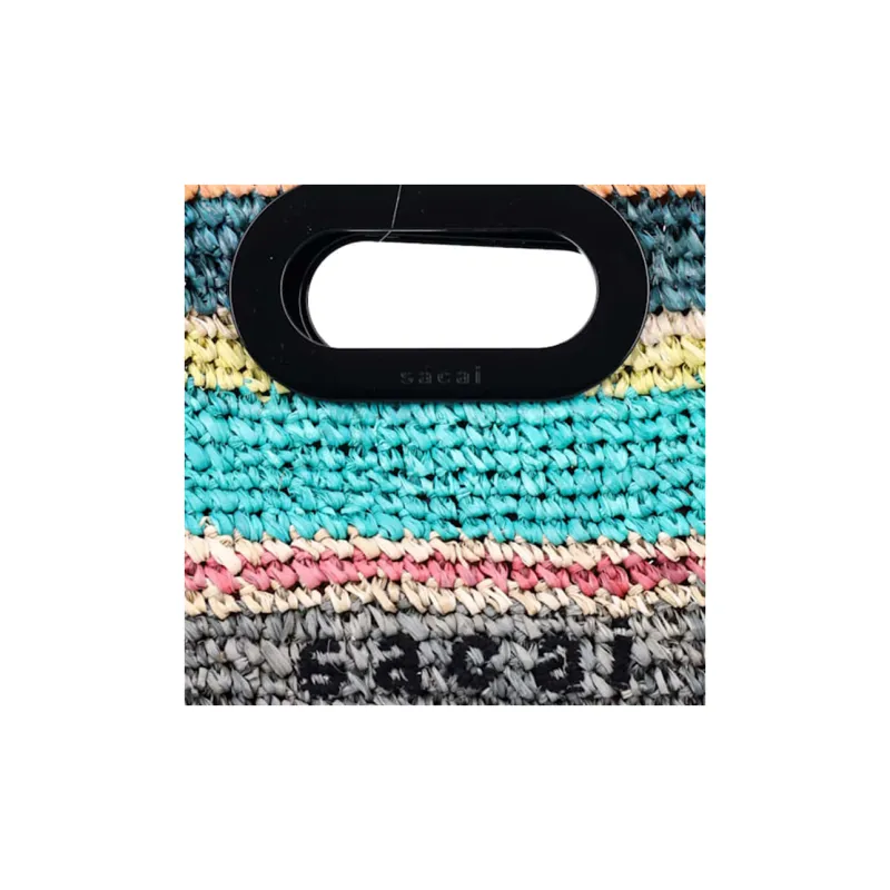 Sacai Logo Detailed Striped Mini Tote Bag-3
