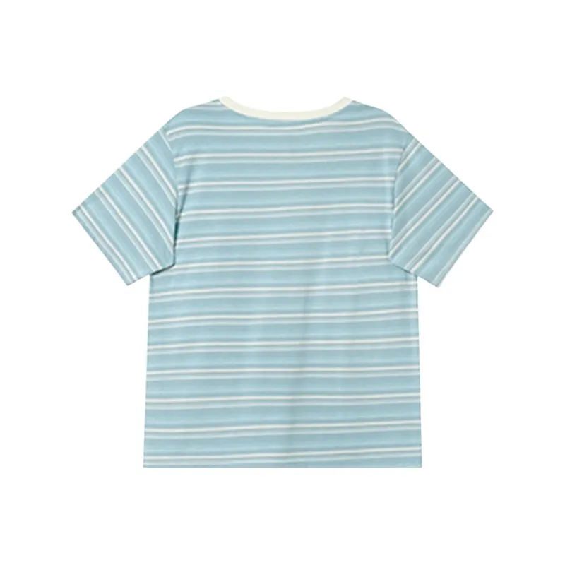 DOKZB Set in Sleeve T Shirt Women's Light Blue Stripes-1