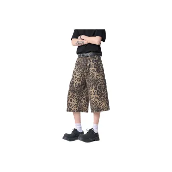 Universal Templates Denim Shorts Unisex Leopard Print